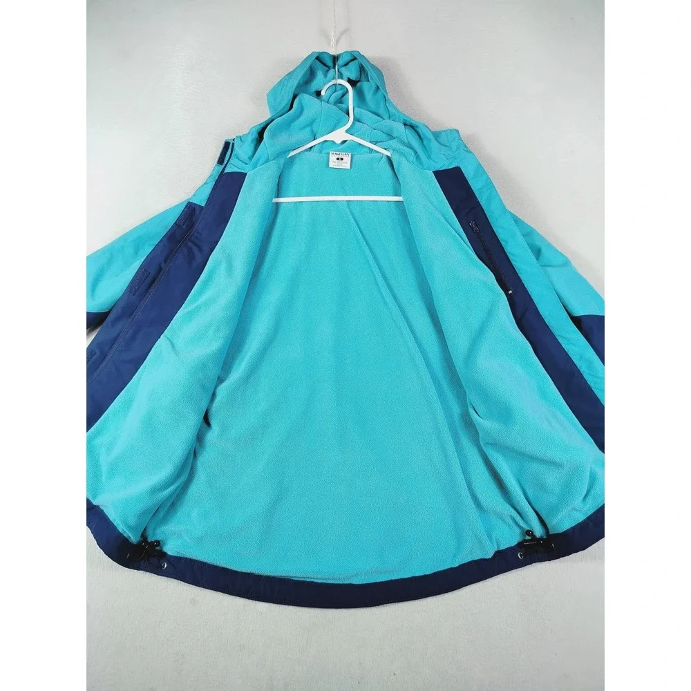 Magellan Outdoors Jacket Mens Small Blue Teal Hooded Fleece Lined Rain Coat